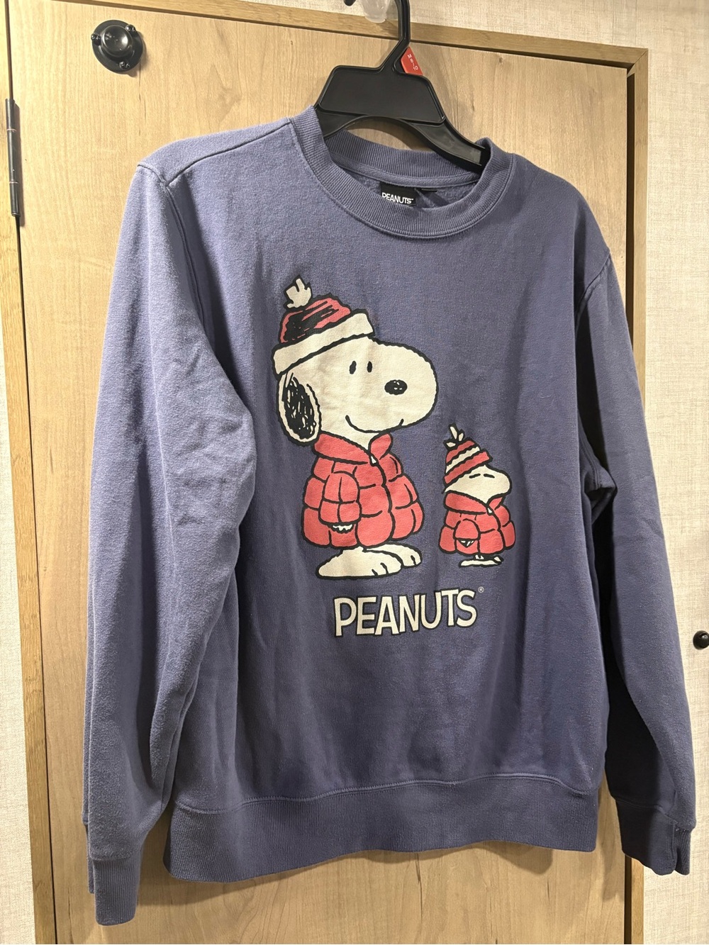 Peanuts Purple Crewneck with Red Snoopy & Woodstock Graphic
